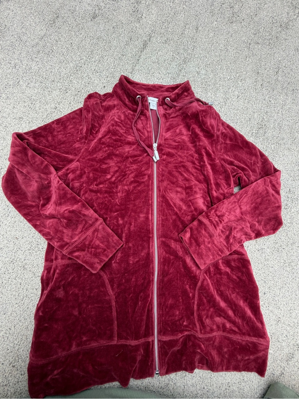 Coldwater Creek L Burgundy Velour Full Zip Sweatshirt Mock Neck Long Sleeve